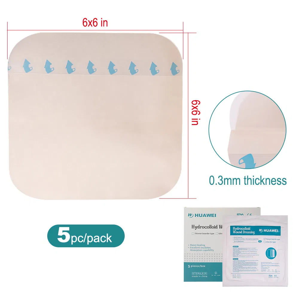 Hydrocolloid for Ulcers Ultra Thin 6" X 6" Large Patch Bandages with Self-Adhesive