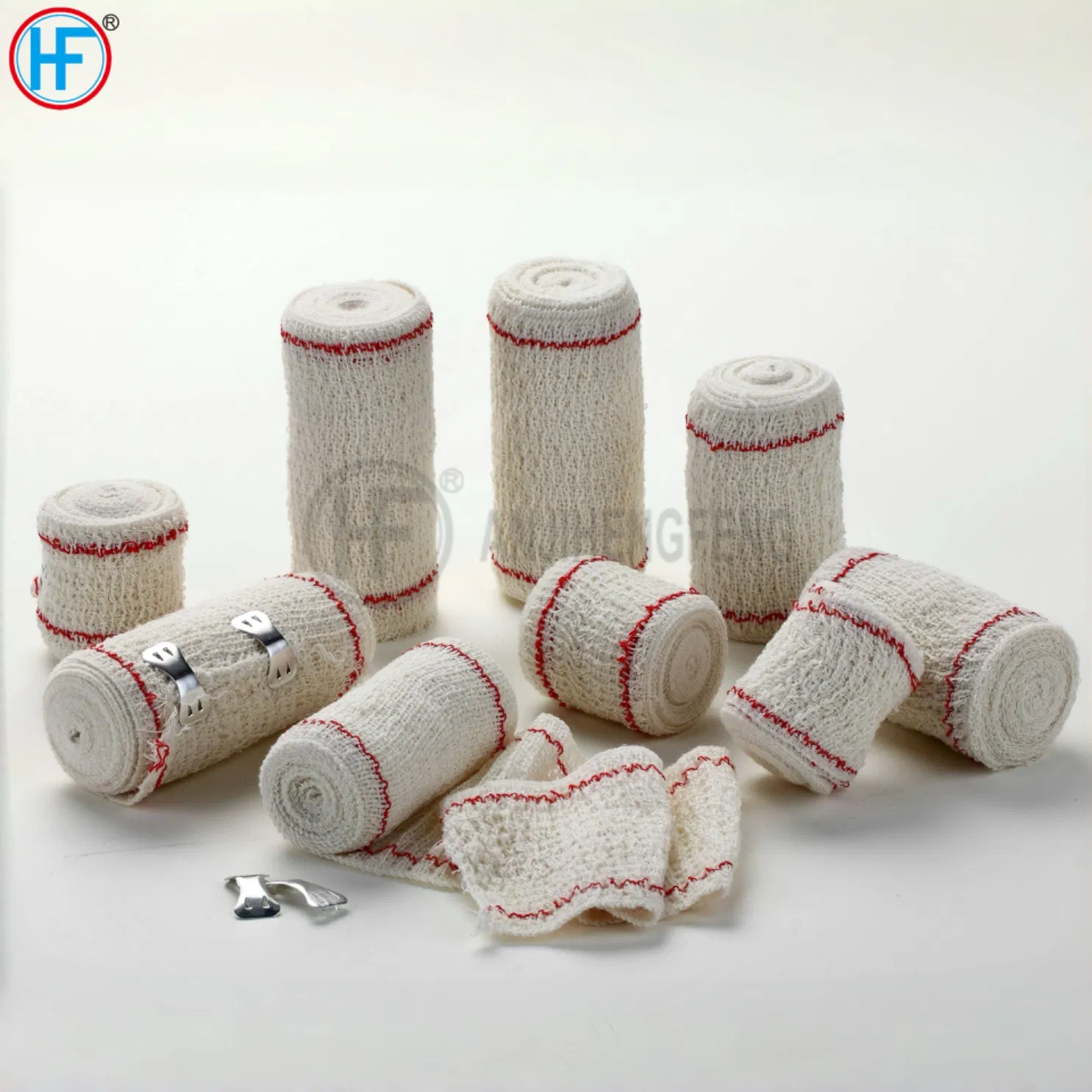 Medical Wound Dressing Red (Blue) Line Elastic Crepe Bandage Medical ISO13485 Approved with OEM