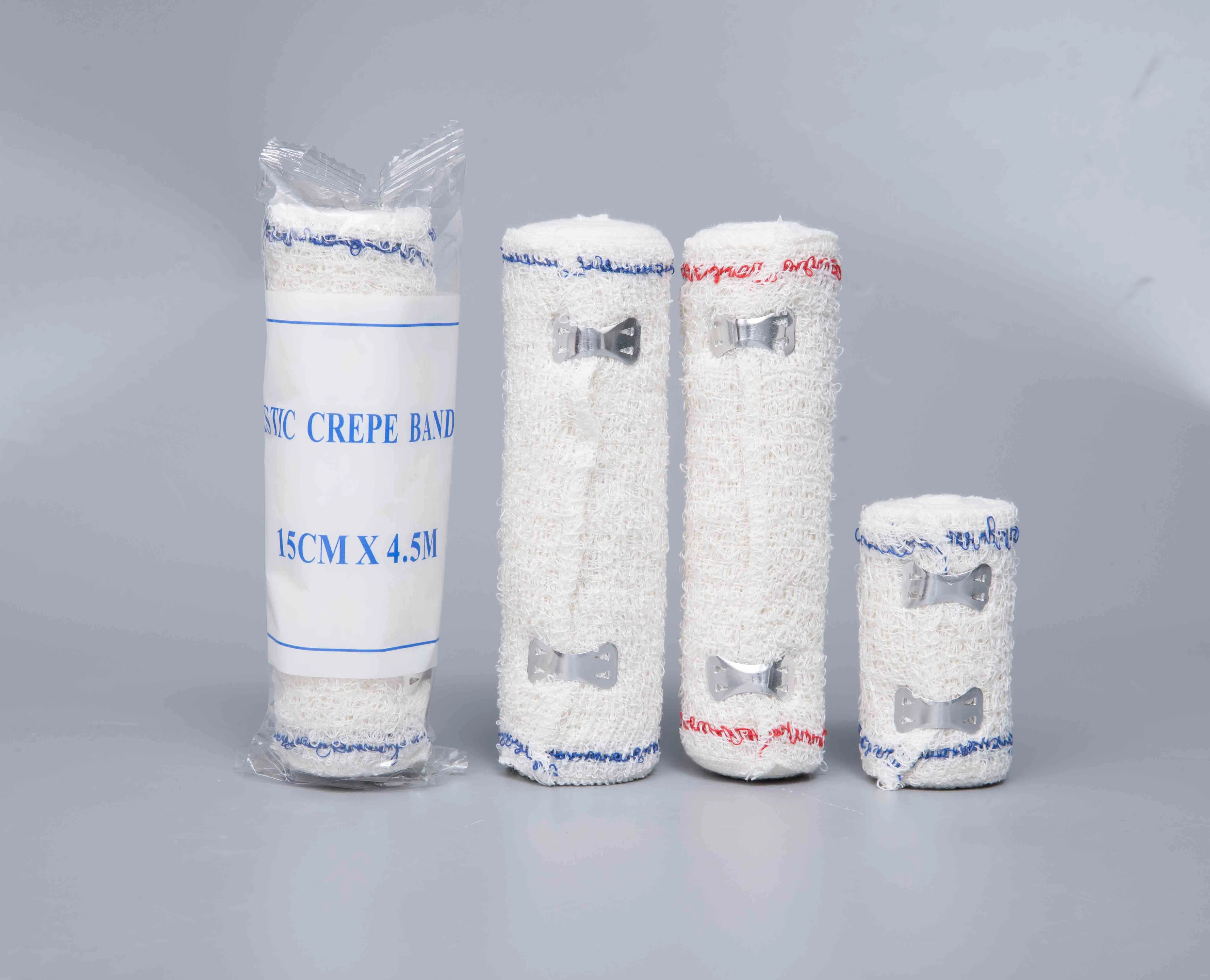 First Aid Tubular Triangular Pop Medical Supply Wound Dressing Conforming Gauze Self Adhesive Spandex Crepe Bandage for Medical Use with Two Metal Clip