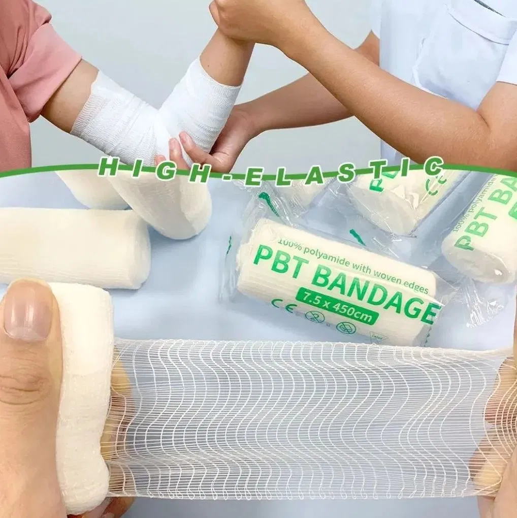 PBT Elastic Bandage Medical Supply Conforming First Aid Gauze for Wound Dressing Emergency Care Cotton 7.5cm X 4.5m