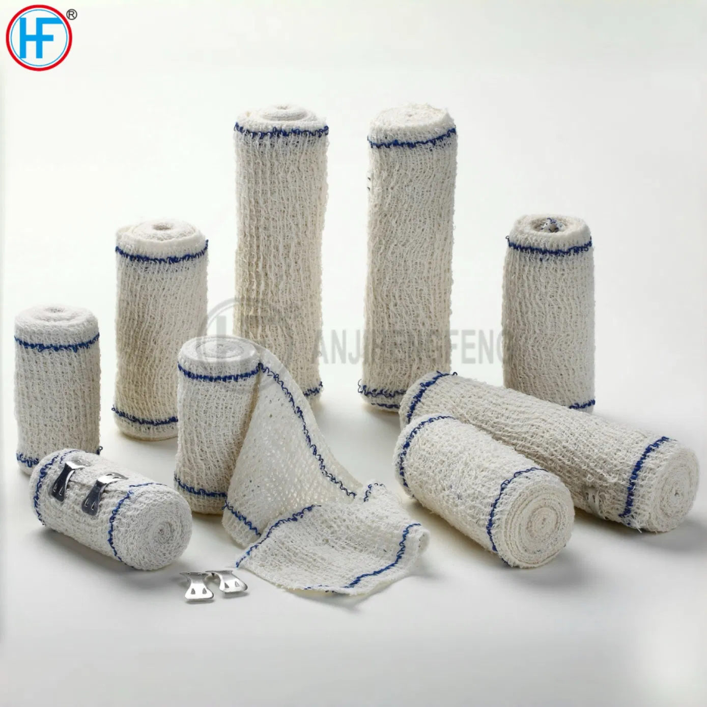 Medical Wound Dressing Red (Blue) Line Elastic Crepe Bandage Medical ISO13485 Approved with OEM