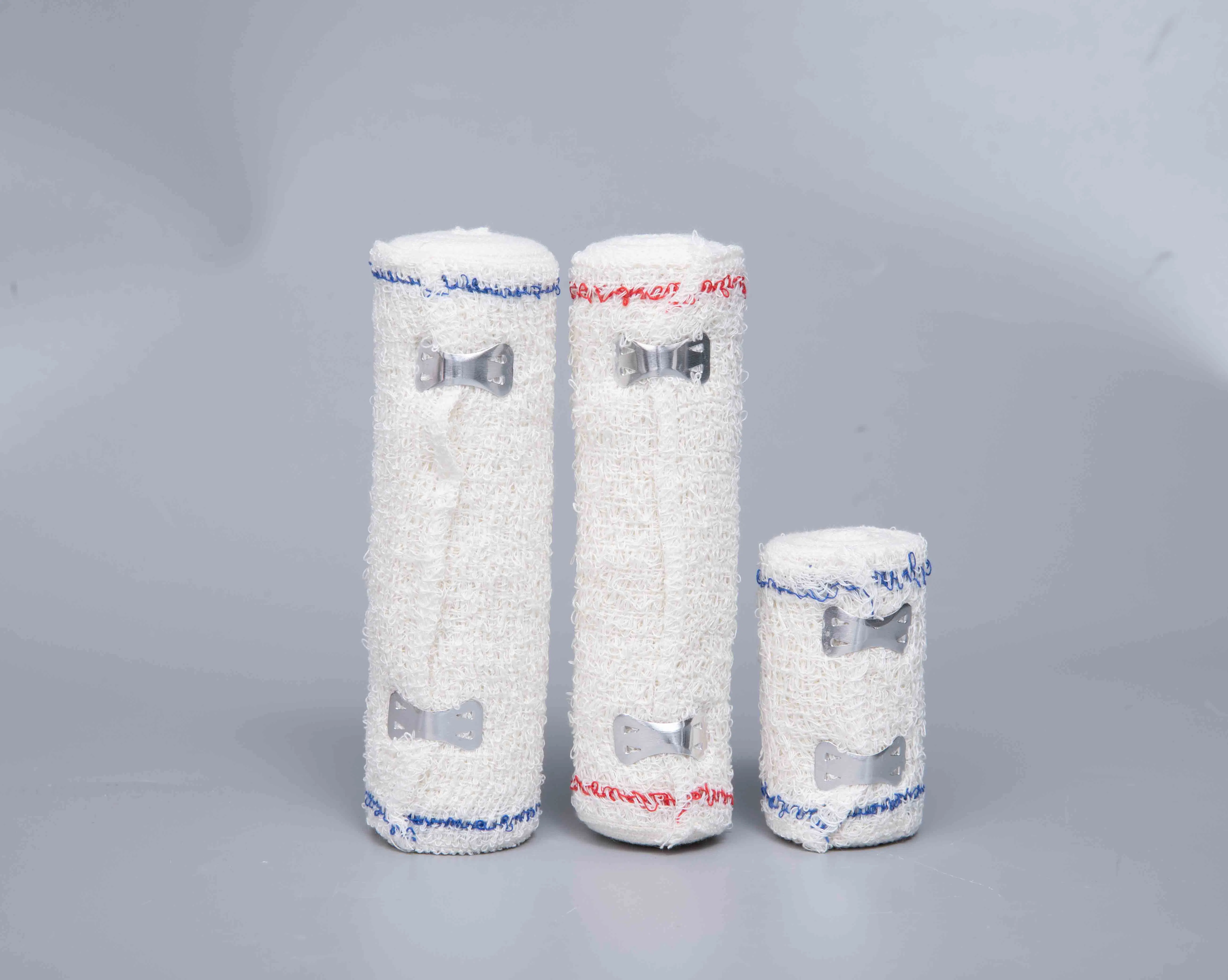 First Aid Tubular Triangular Pop Medical Supply Wound Dressing Conforming Gauze Self Adhesive Spandex Crepe Bandage for Medical Use with Two Metal Clip