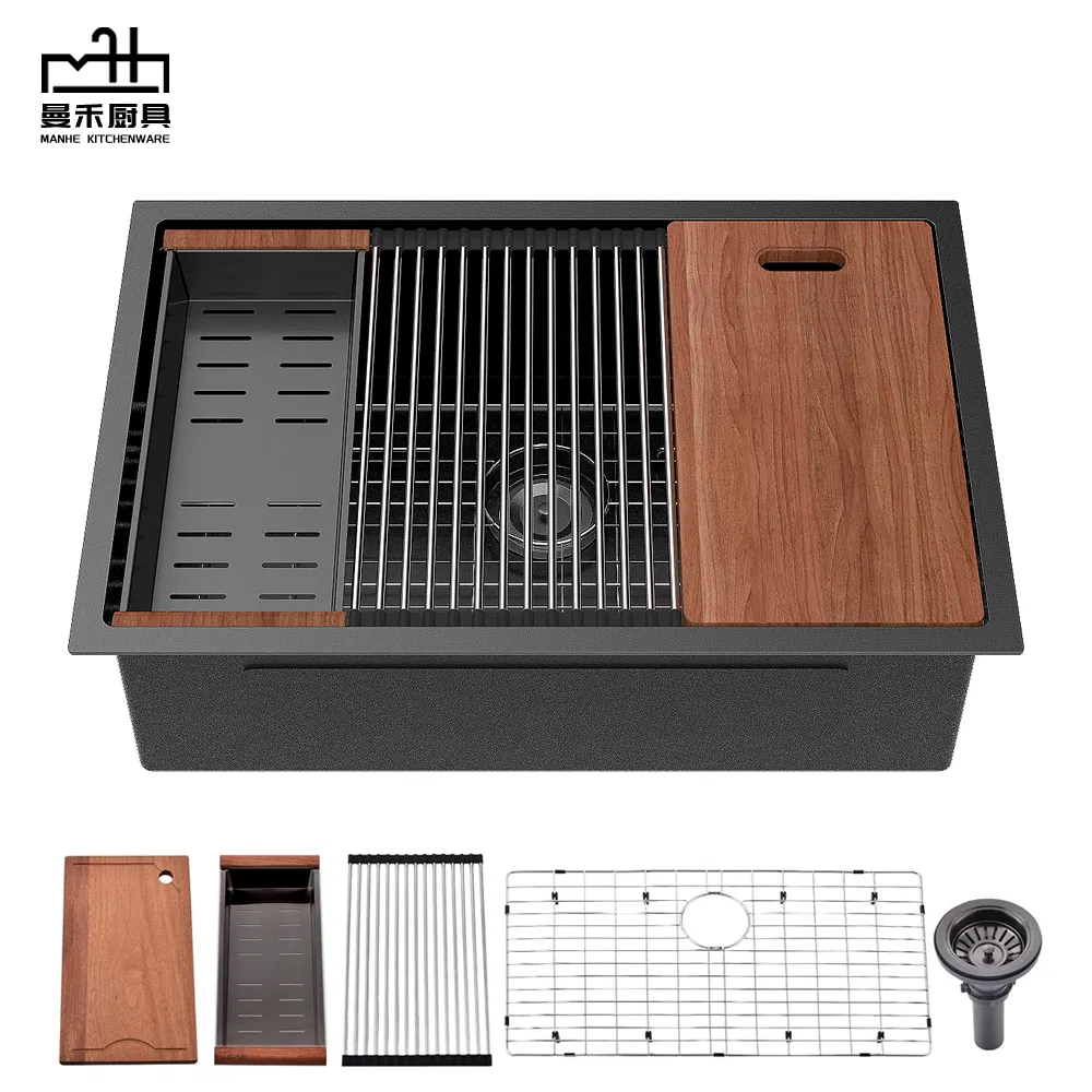 OEM Handmade Luxury Commercial Undermount R10 Round Corner Kitchen Sink Nano Stainless Steel Sink Black