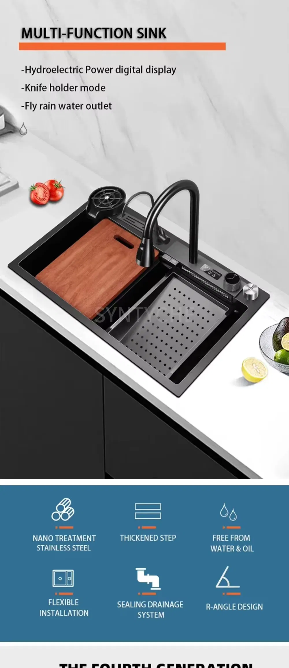 Smart Sink with Cutting Board Rack SUS304 Handmade Kitchen Sink Double Bowl Stainless Steel Sink