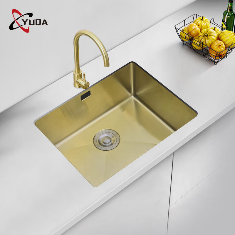 Customized Commercial Single Bowl Gold Stainless Steel Kitchen Sink, Farmhouse Sink