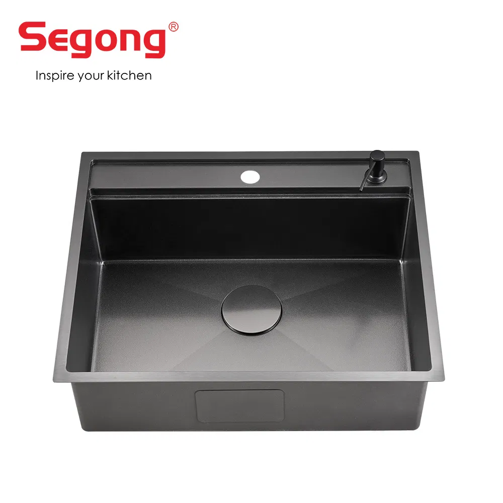 Black Topmount Stainless Steel Drop in Handmade Kitchen Sink with Accessories