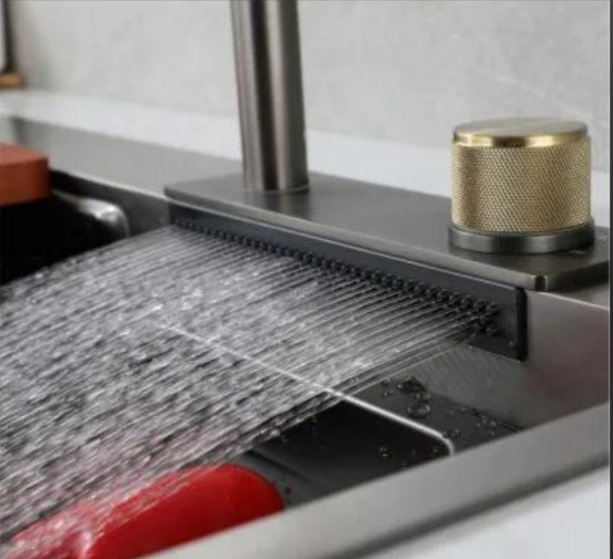 Kitchen Sinks Multifunction Black Waterfall Rainfall Single Bowl Stainless Steel Sink