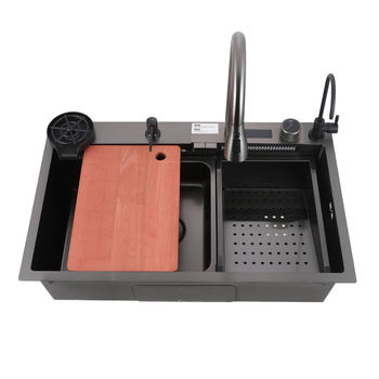 Stainless Steel Smart Kitchen Sink with Integrated Faucet and Cutting Board
