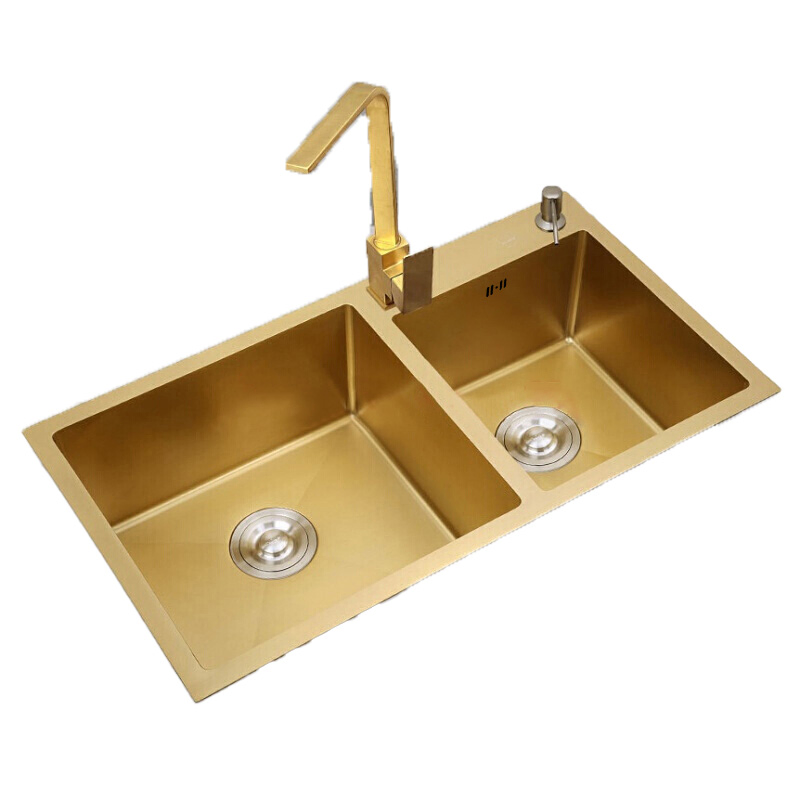 Factory Wholesale Gold Stainless Steel Undermount Kitchen Sink Double Bowls with CE Certification Fregadero De La Cocina
