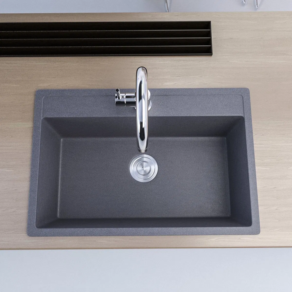 Matt Grey Quartz Granite Undermount Handmade Kitchen Sink Kids