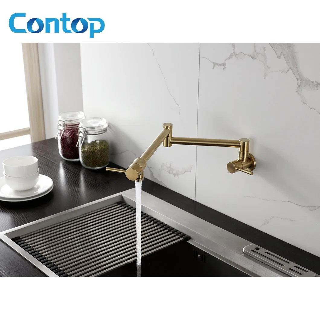 Wall Mounted Water Mixer Stretchable Brass Brushed Gold Folding Kitchen Sink Faucet Tap