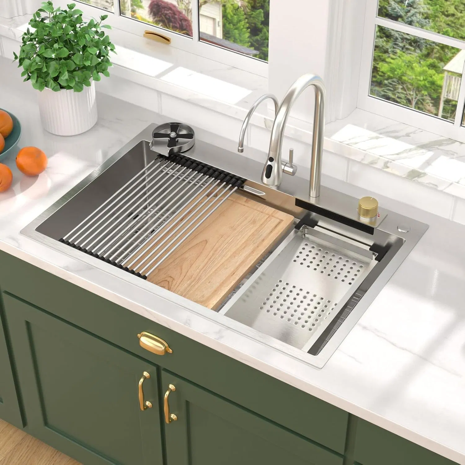 33X22 Drop in Workstation stainless Steel Kitchen Sink Topmount