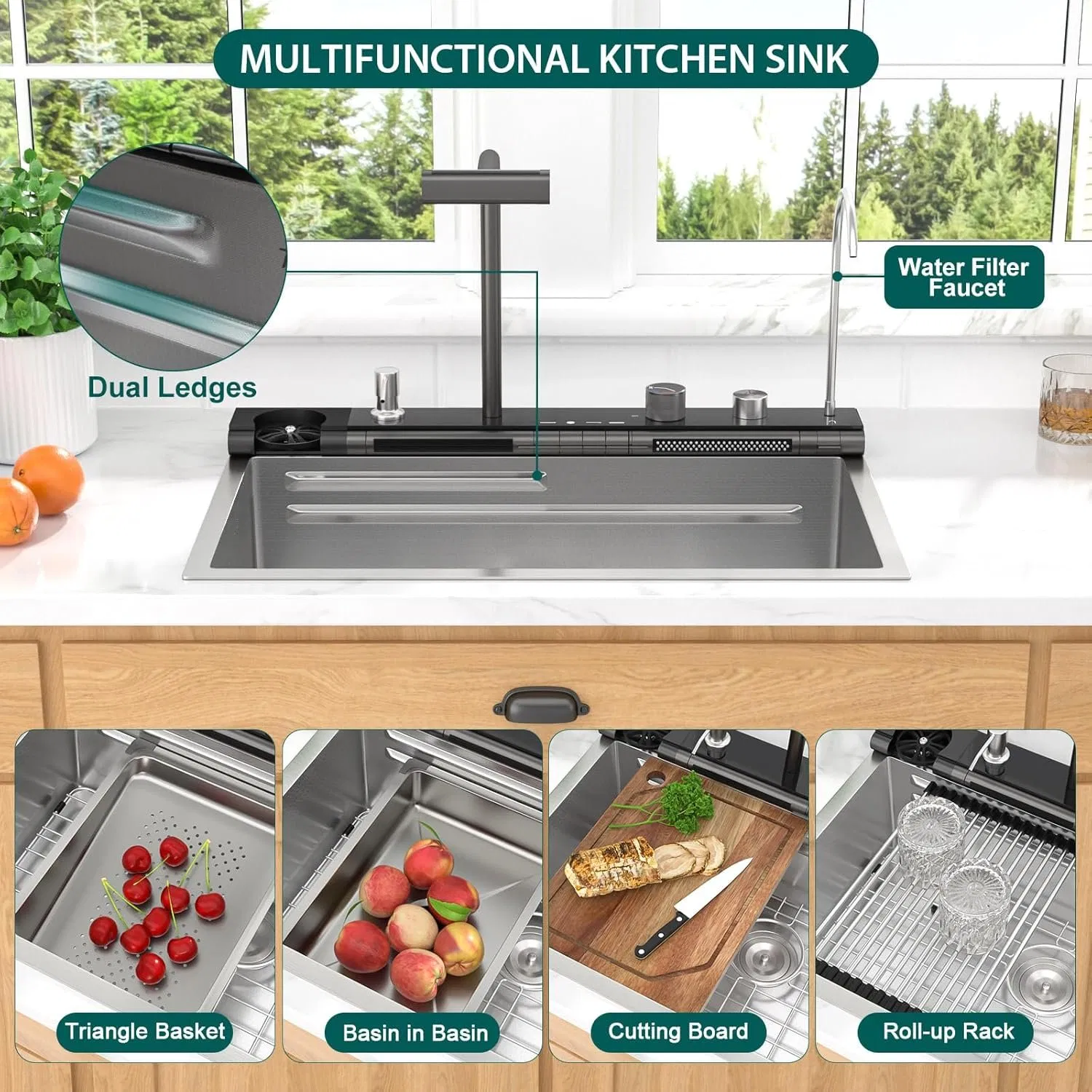 Made in China - Multifunctional Stainless Steel Single-Bowl Waterfall Integrated Kitchen Sink