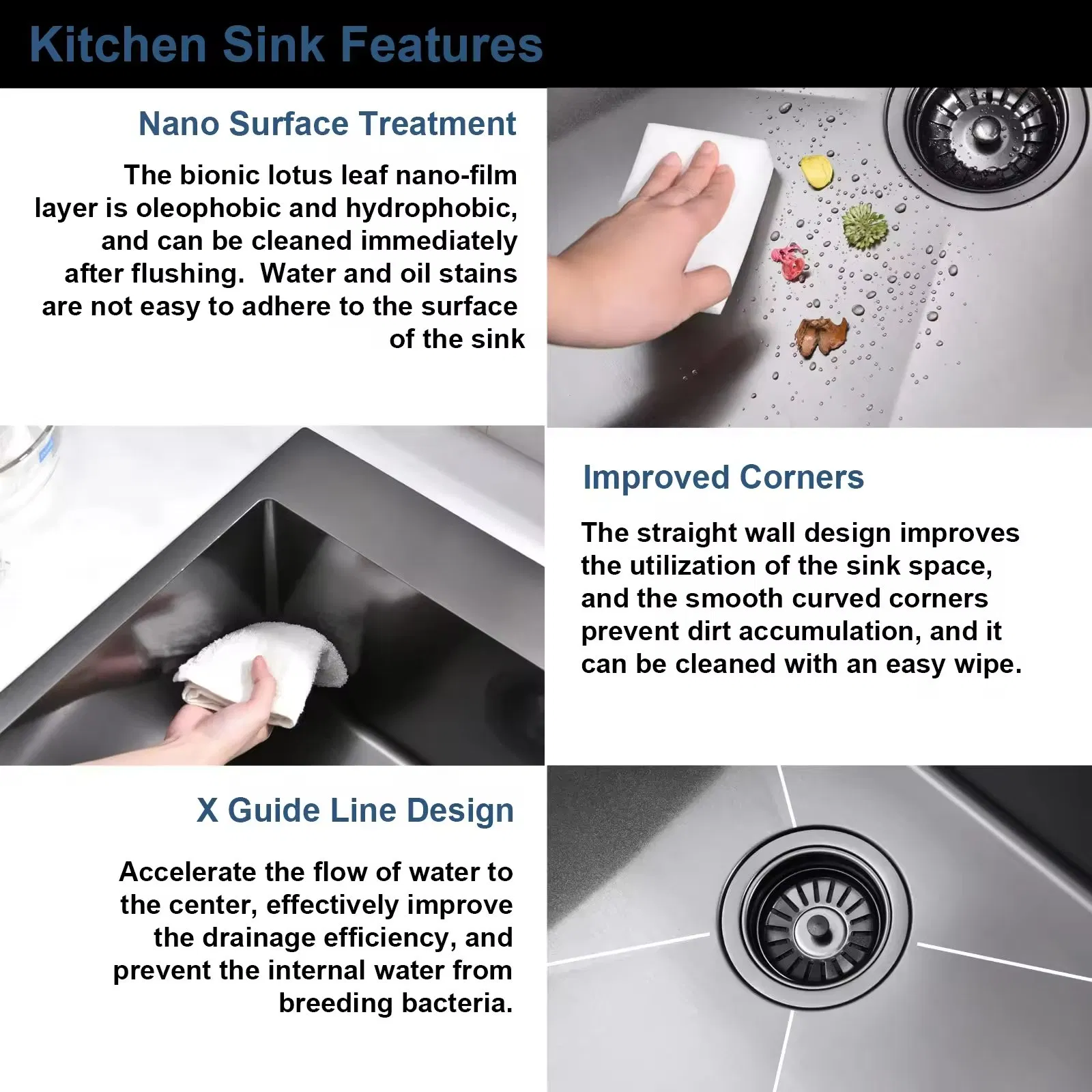 PVD Black Drop in Topmount Modern Stainless Steel Handmade Kitchen Sink