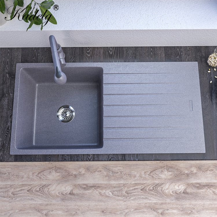 Elegant Matte White Reversible Granite Sink with Convenient Drainboard