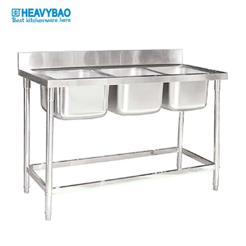 Heavybao 700X700mm Stainless Steel Single Bowl High Standing Kitchen Outdoor Washing Table