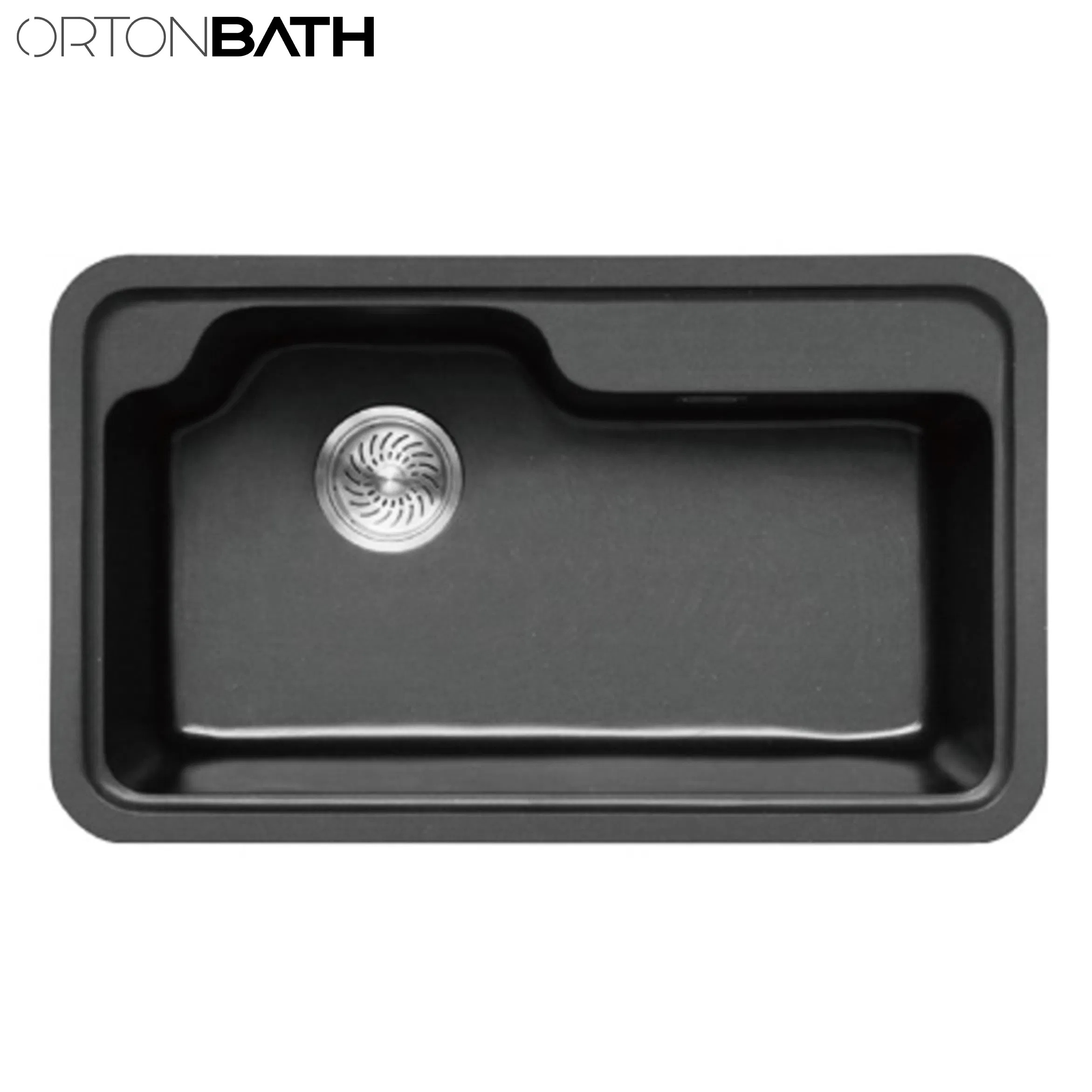 Ortonbath Black Topmount Double Bowl Composite Granite Composite Kitchen Sink with 1 Tap Hole