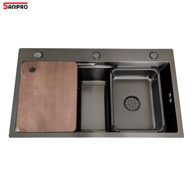 Sanipro Nano Scratch-Resistant Stainless Steel Kitchen Single Bowl Sink with Cutting Board and Vegetable Fruit Washing Basin