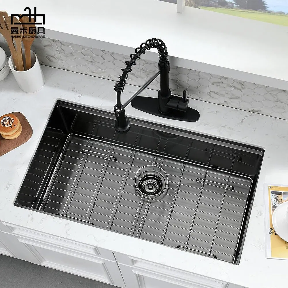 OEM Handmade Luxury Commercial Undermount R10 Round Corner Kitchen Sink Nano Stainless Steel Sink Black