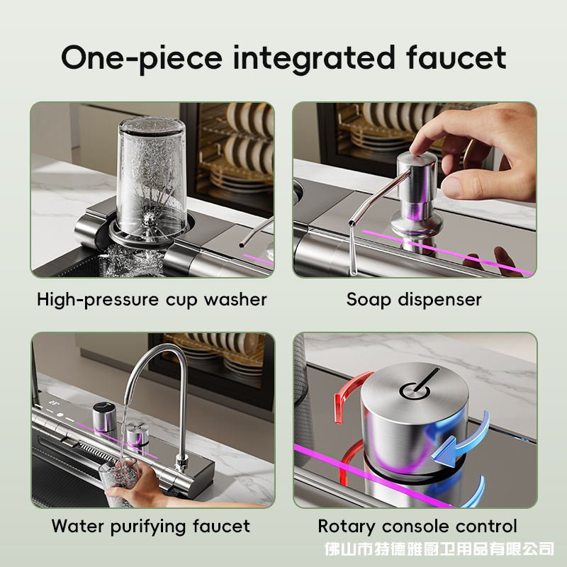 Kitchen Sink with Integrated Cutting Board/Drain Bowl - Space-Saving Design