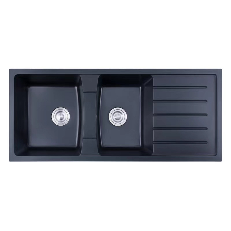 Black Granite Quartz Kitchen Sink with Cutting Board &amp; Drain Rack, Undermount Multi-Functional Bowl