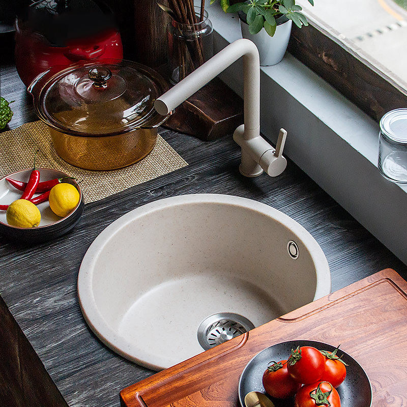Compact Black Quartz Granite Composite Undermount Round Sink for Modern Kitchens