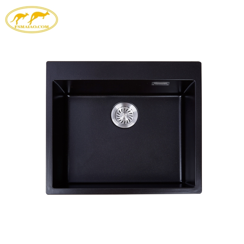 Scratch Resistant Rectangular Matte Black Granite Composite Single Kitchen Sink