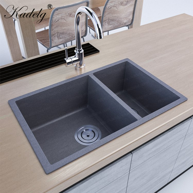 Unique Design Top Mount Grey Double Bowl Rectangular Composite Granite Marble Kitchen Sinks