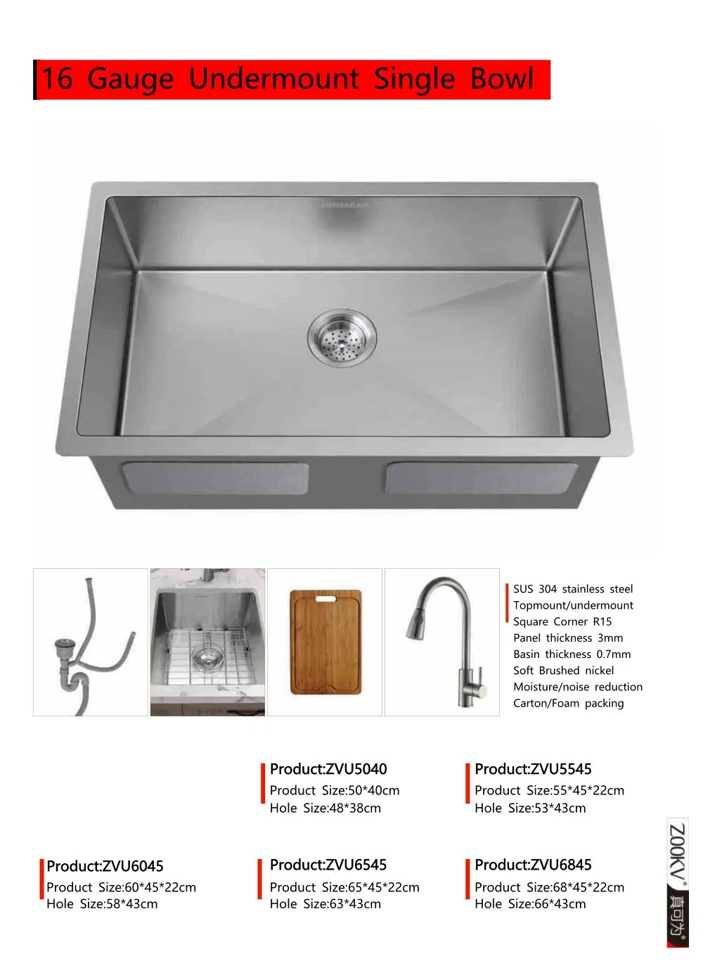 Kitchen Sinks Undermount Stainless Steel Single Bowl Undermount Kitchen Sink 16 Guage Large Under Counter Sink with Rounded Corner