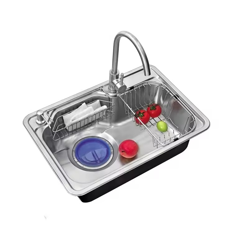 Pressed Stainless Steel Kitchen Sink with Baskets Corner Kitchen Sinks