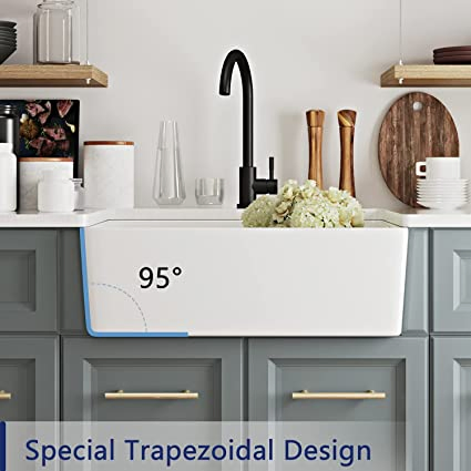 24 Inch Farmhouse Kitchen Sink with Bottom Grid and Strainer, White Single Bowl Kitchen Sink Apron Front Ceramic Farm Sink