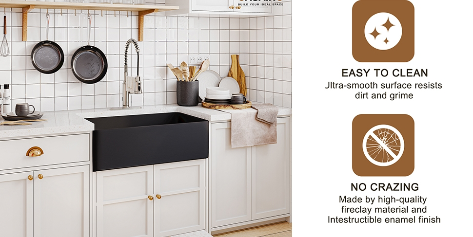 China Wholesale 30-Inch Kitchen Sink Fireclay Apron -Front Farmhouse Deep Black Farmhouse Sink