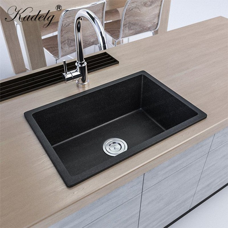 Factory Directly Supply Anti-Scratch Commercial Sink Composite Resin Quartz Granite Sink Single Bowl Artificial Stone Kitchen Sink Black Handmade Fregadero Sink