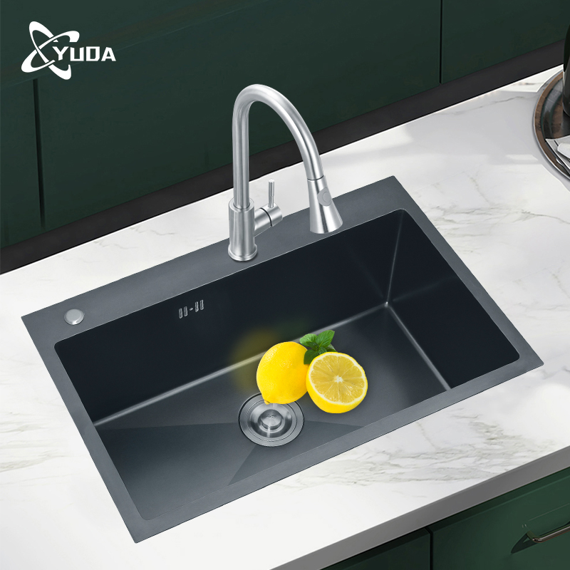 Modern Kitchen Sink Stainless Steel Single Bowl Black Handmade Undermount Sink Fregadero Cocina