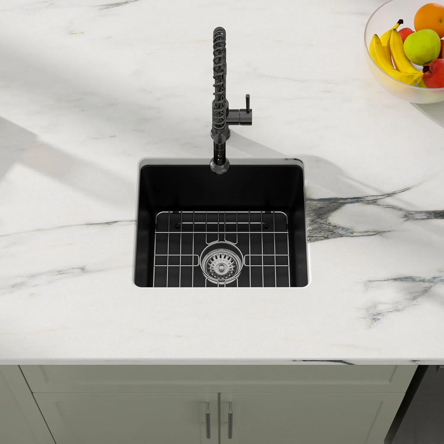 Quartz Granite Composite White Kitchen Sink Single Bowl Rounded Corners Undermount Sink Deep