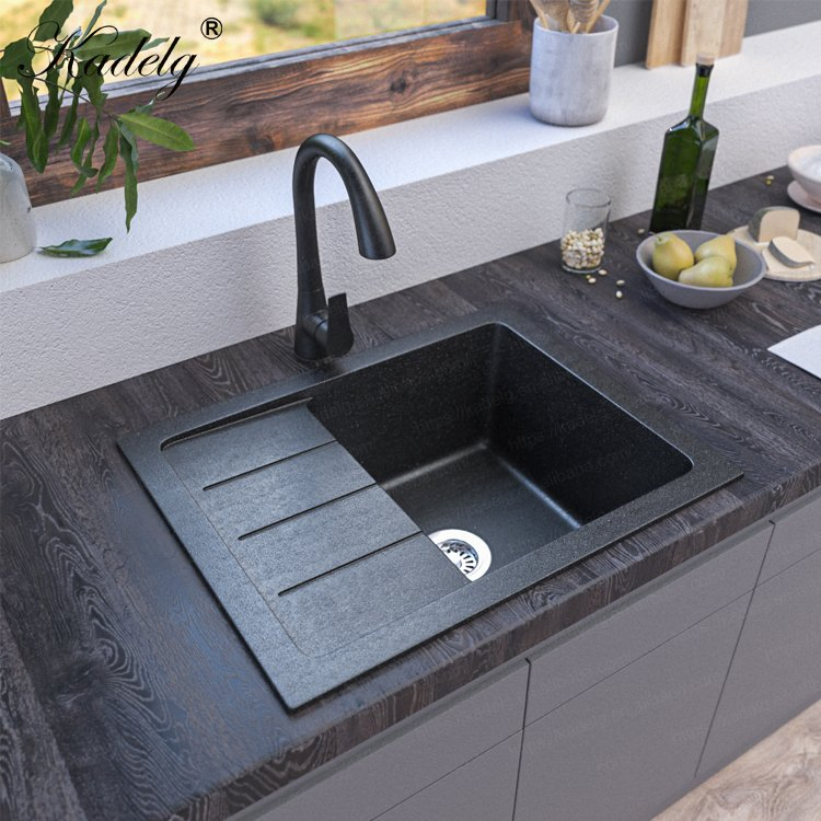 CE Standard Matte Black Granite Kitchen Sink Handmade Sink Stone Sink