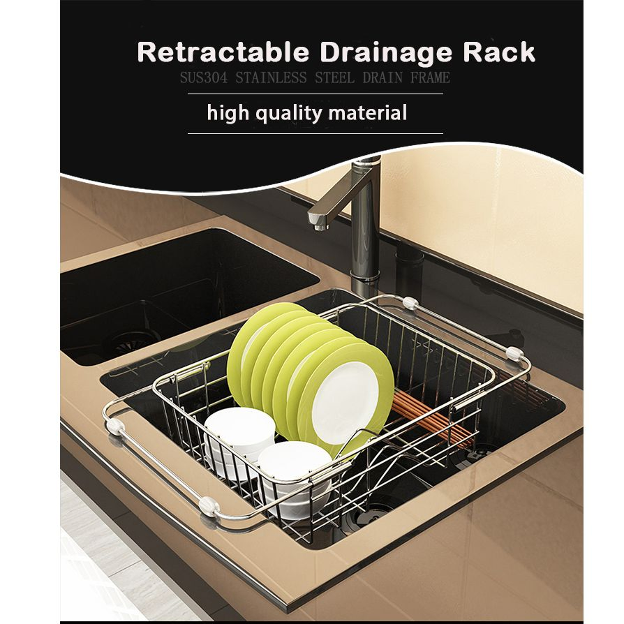 Simple Stretchable Collapsible Over-The-Sink Dishes Drainer Kitchenware Storage Drainer Basket for Dishes Vegetable and Fruit