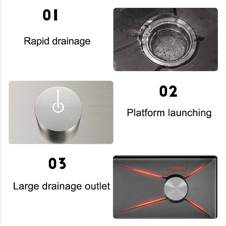 Modern Smart LED Digital Waterfall Stainless Steel Double Bowl Black Kitchen Sink Fregadero De La Cocina