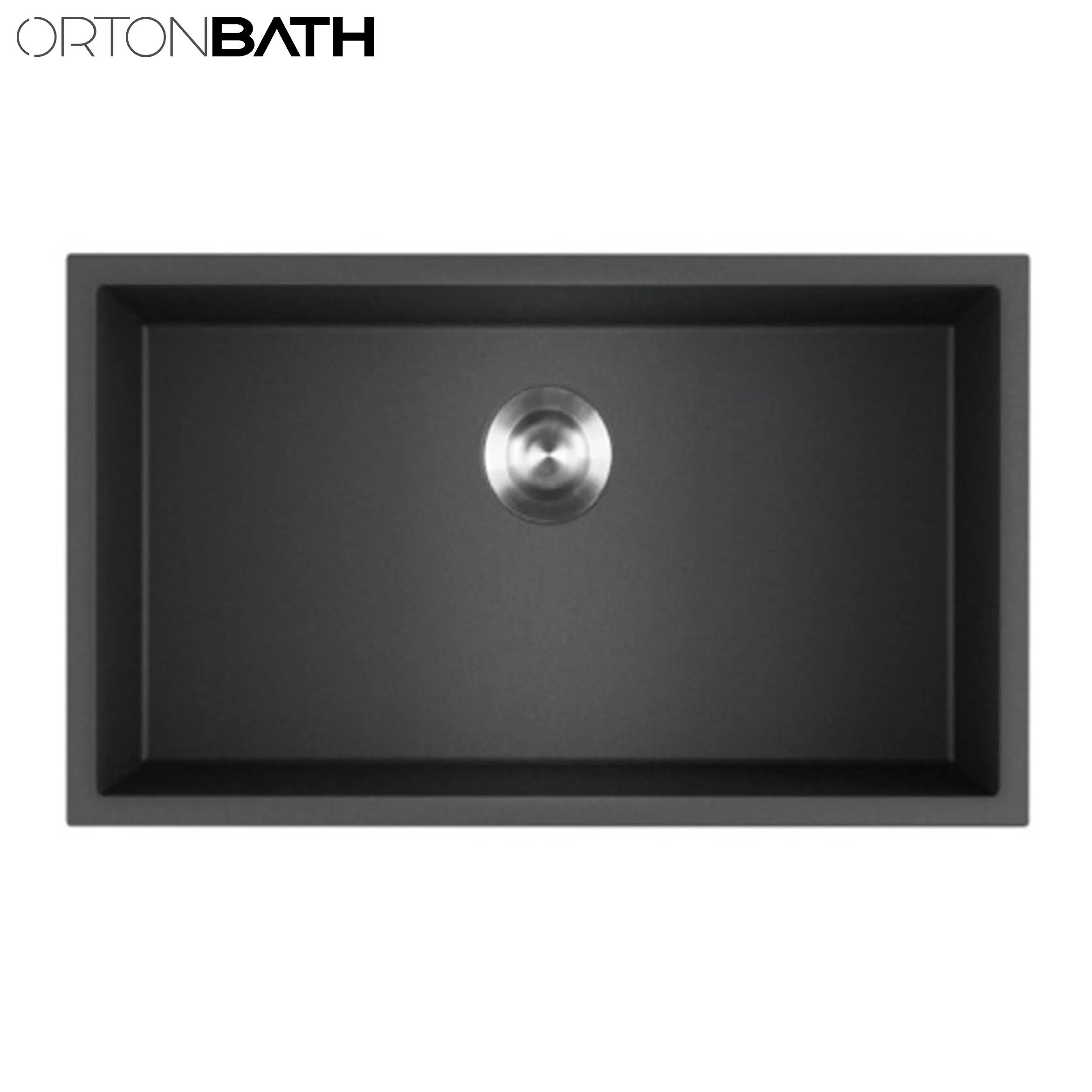Ortonbath Rectangular Top Mount Single Bowl Black Silvery Granite Composite Kitchen Sink &amp; Waste Kit With1 Tap Hole