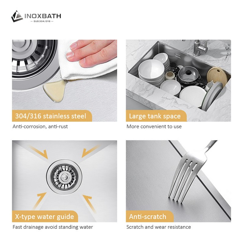 SUS304 Double Bowl Rectangular Kitchen Sink for Under Mount Installation