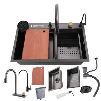 Stainless Steel Smart Kitchen Sink with Integrated Faucet and Cutting Board
