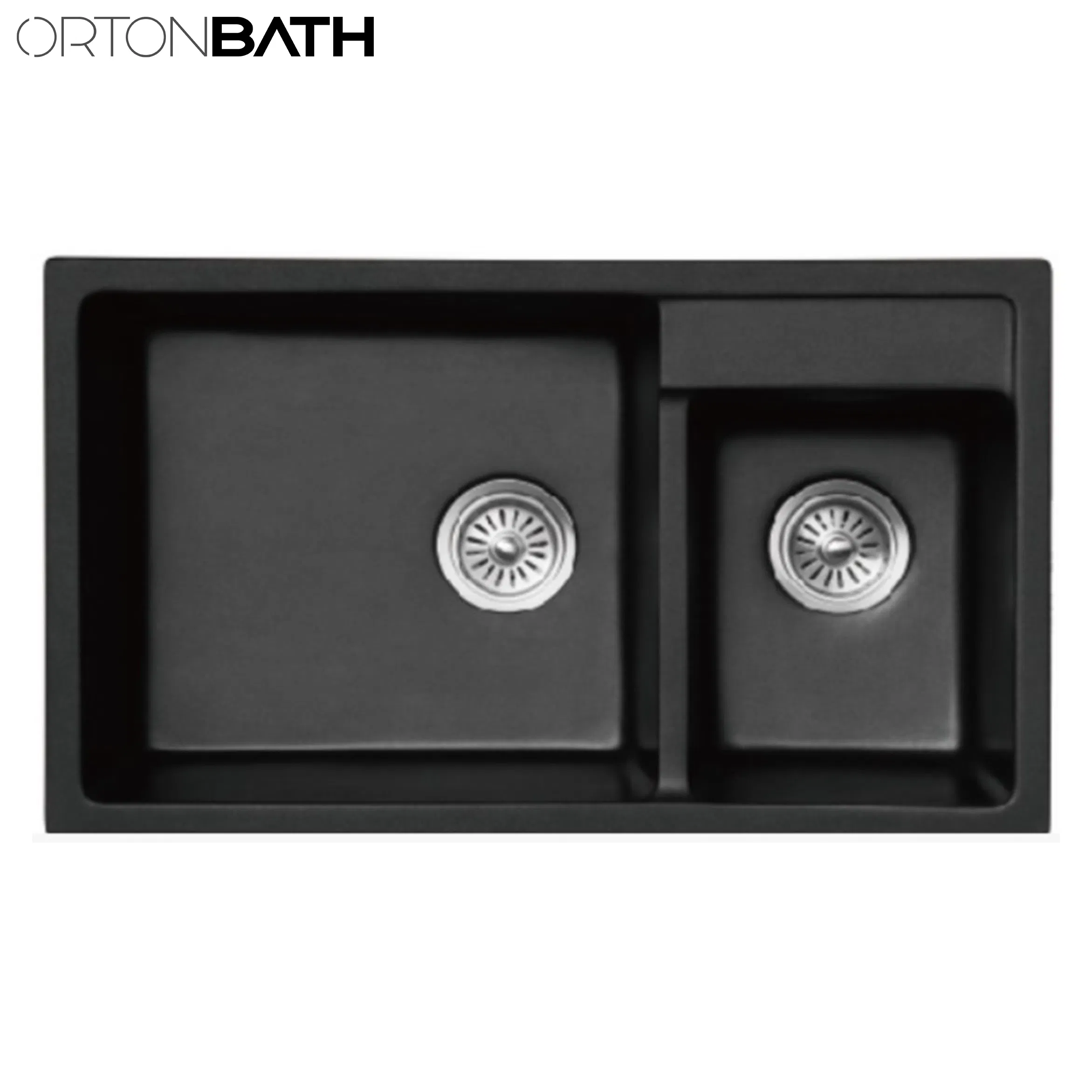 Ortonbath Black Topmount Double Bowl Composite Granite Composite Kitchen Sink with 1 Tap Hole