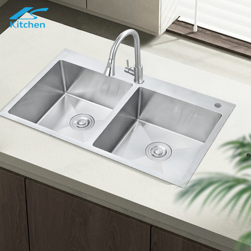 Modern Kitchen Sink, Double Bowl Handmade Outdoor Sink, Stainless Steel Undermount Sink
