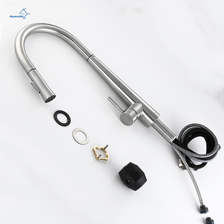 SUS304 Brushed Gold Stretchable Flexible Pull out Kitchen Sink Faucet Mixers Taps Kitchen Faucets