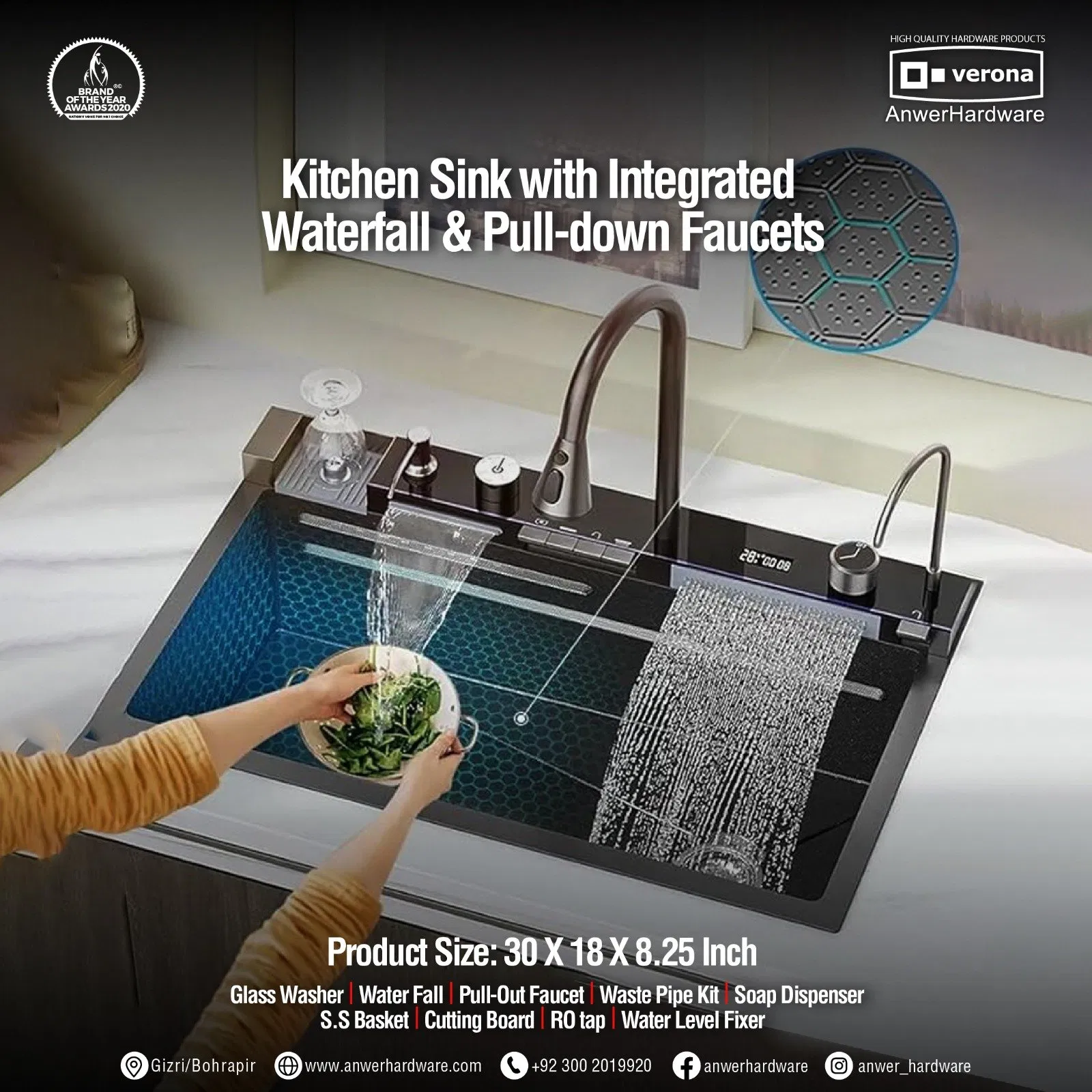 Modern Smart Single Bowl Nano Handmade Stainless Steel Multifunctional Waterfall Kitchen Sink