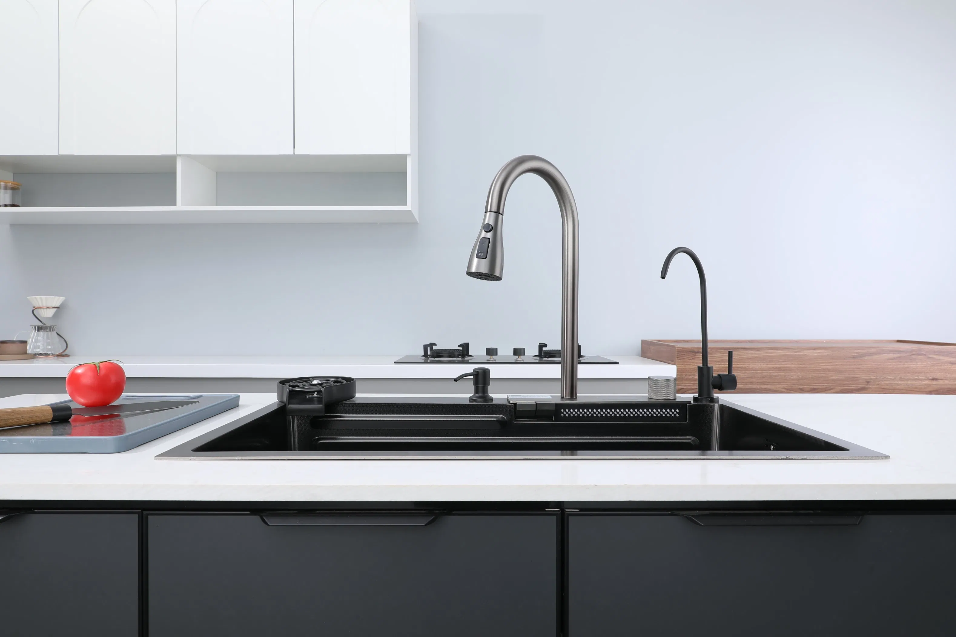 Premium Handmade Stainless Steel Kitchen Sink with Elegant Pull-out Faucet