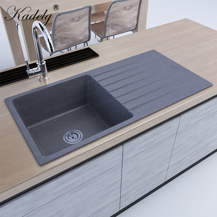 Elegant Matte White Reversible Granite Sink with Convenient Drainboard