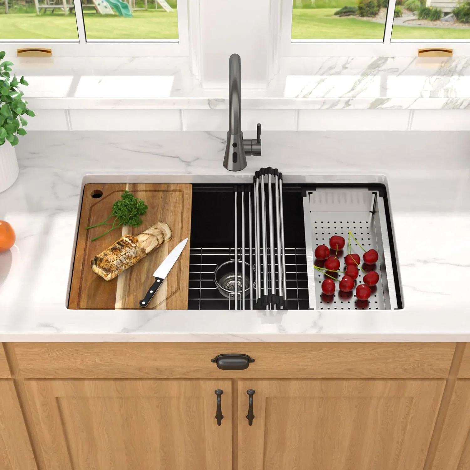 Granite Composite Kitchen Sink Single Bowl 31" Workstation Quartz Kitchen Sinks