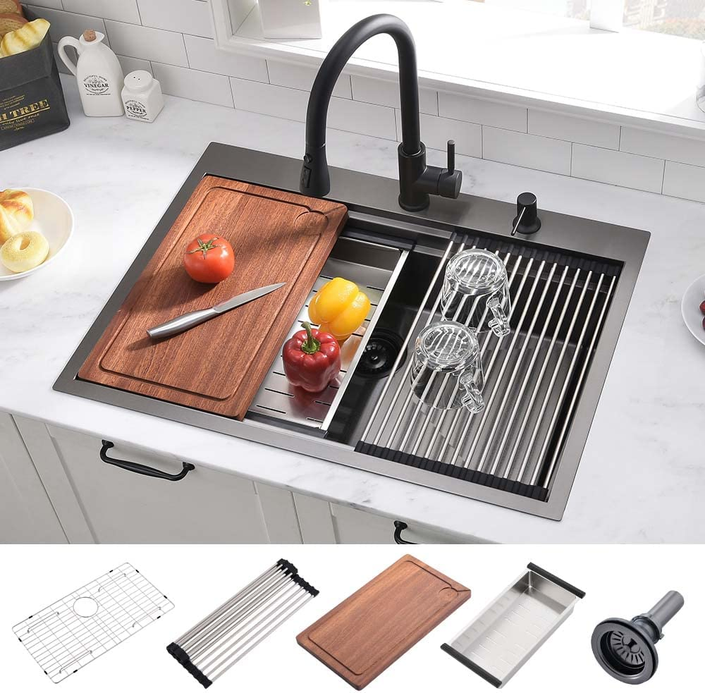 Wholesale Kitchenware Sink Single Bowl Handmade New Stainless Steel Waterfall Kitchen Sink Topmount Kitchen Basin