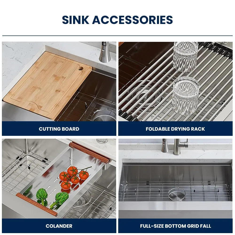 33X22 Inch Flat Apron Front Farmhouse Sink 16 Gauge Stainless Steel Single Bowl Farm Kitchen Sink